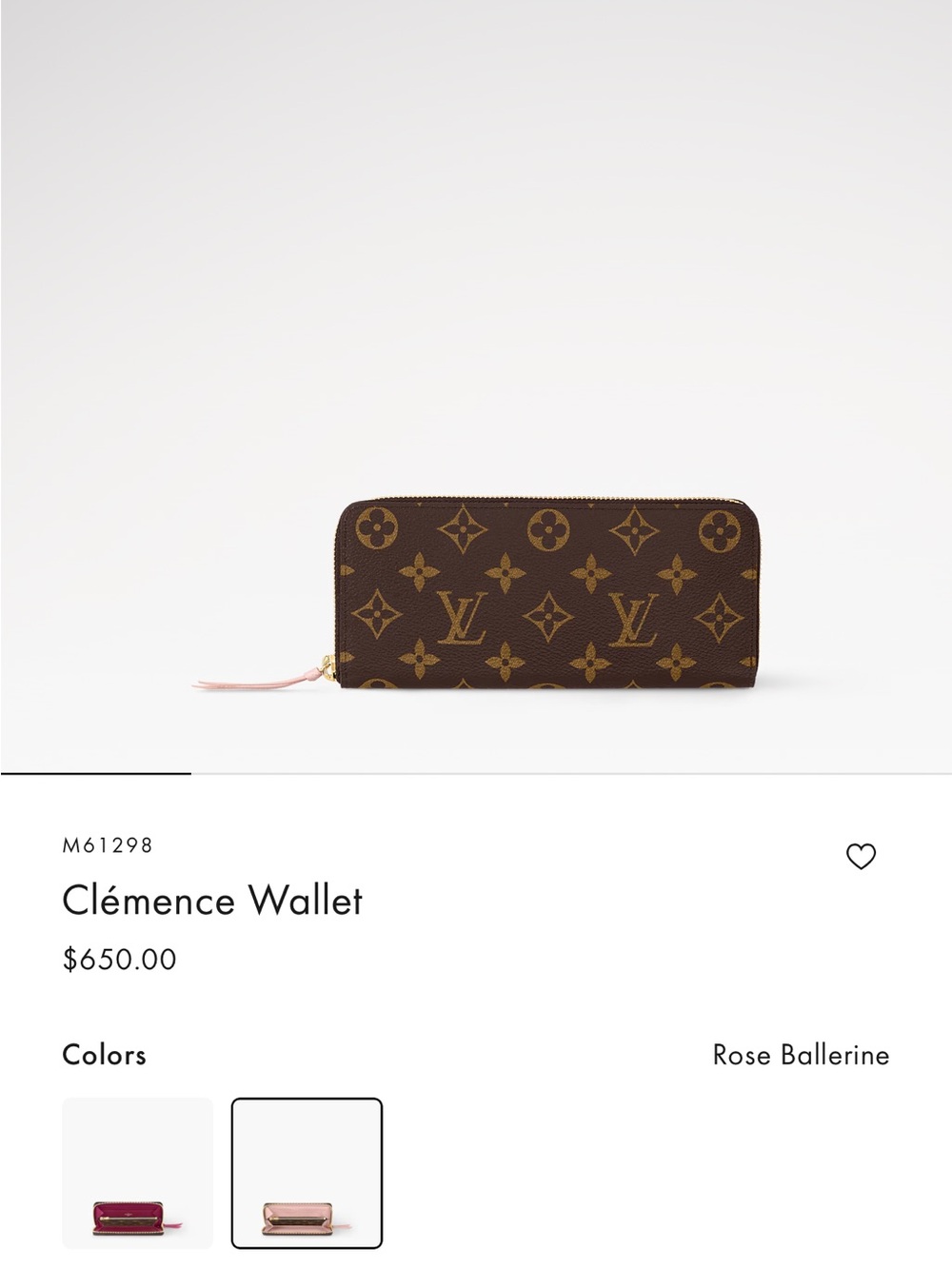 Louis Vuitton Monogram Clemence Wallet in Rose Ballerine